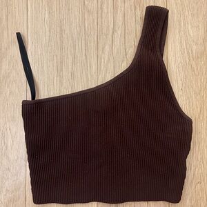 Aritzia Babaton Sculpt Knit One Shoulder Cropped Tank Top Brown Small S